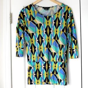 Etcetera blue geometric silk top
